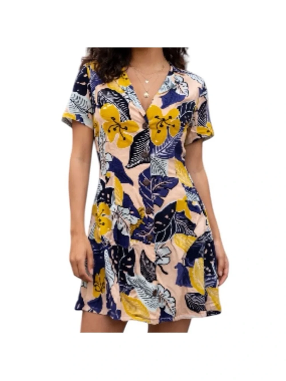 Urban Outfitters Silence and Noise Tropical Print Button Down Dress S - Picture 8 of 9